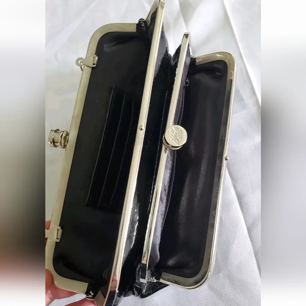 White House Black Market Black Clutch with Silver Chain - Picture 6 of 12